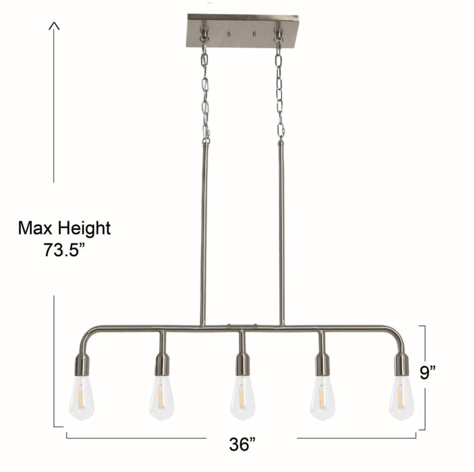 Hello Honey® Robert Stevenson Lighting Benson 36" Brushed Nickel 5-Light Exposed Bulb Metal Chandelier